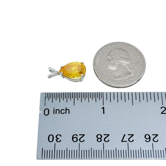 Vintage Sterling Silver 925 Pear Cut Yellow Cubic Zirconia Pendant - Picture 4 of 5